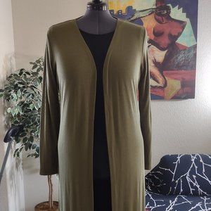JustFab Olive Open Front Calf Length Cardigan